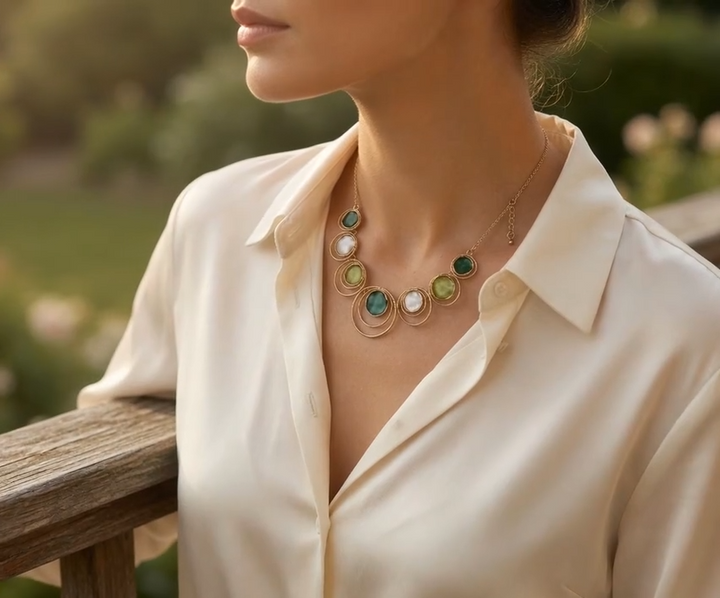 Celestial Enamel Circle Necklace - Green