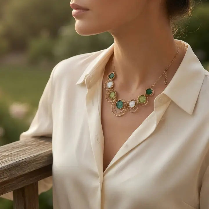 Celestial Enamel Circle Necklace - Green