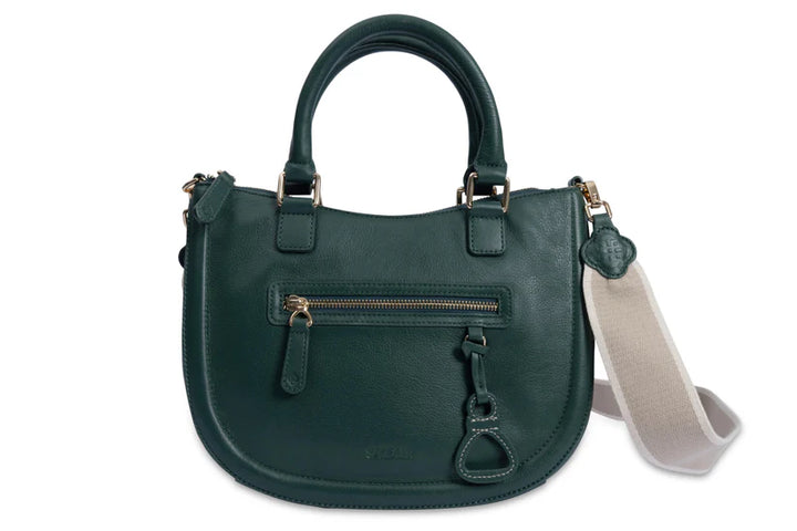 Real Leather Twin-Handle Handbag with Crossbody Strap