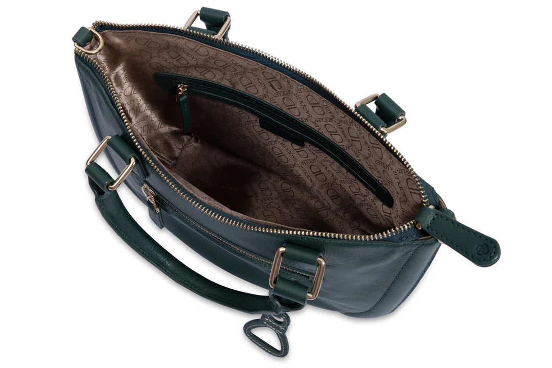 Real Leather Twin-Handle Handbag with Crossbody Strap
