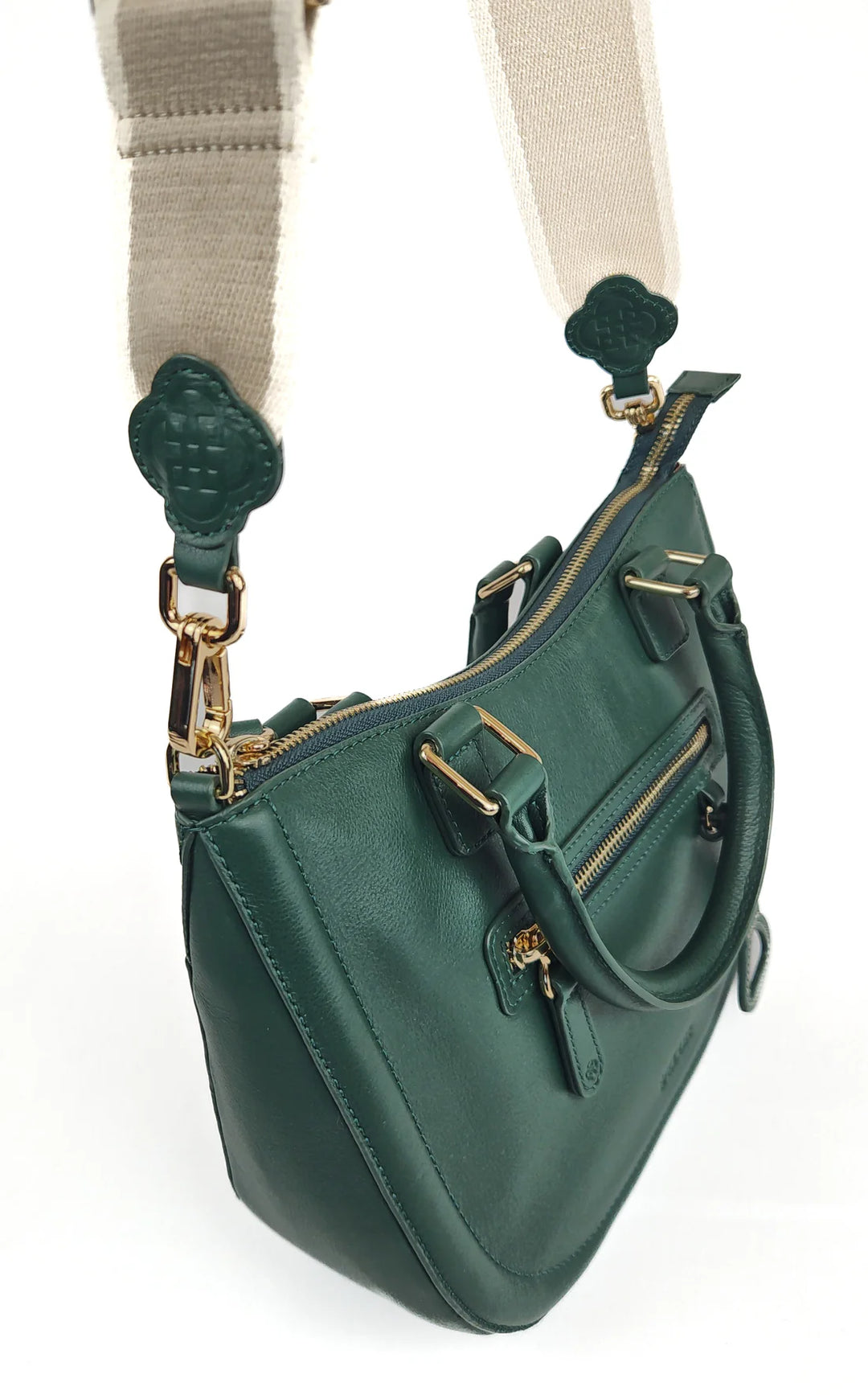Real Leather Twin-Handle Handbag with Crossbody Strap