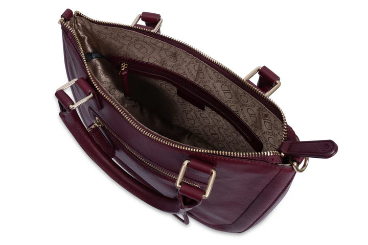 Real Leather Twin-Handle Handbag with Crossbody Strap