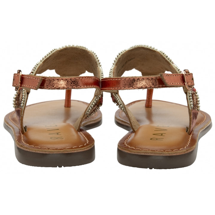 Copper Foil & Embroidery Leather Batlow Flat Toe-Post Sandals | Ravel