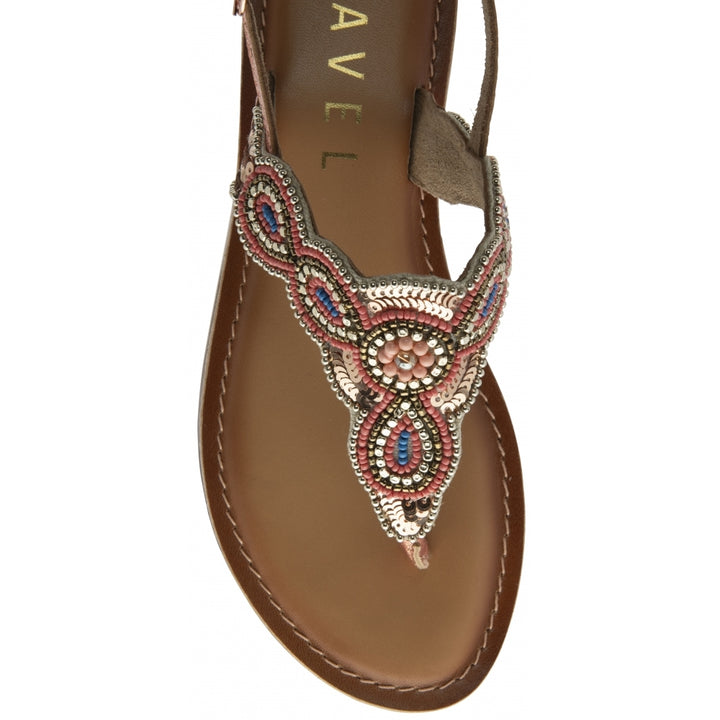 Copper Foil & Embroidery Leather Batlow Flat Toe-Post Sandals | Ravel