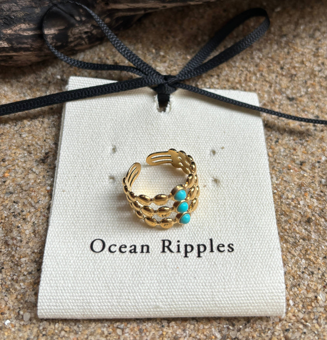 Turquoise Triple Band Adjustable Ring – 18ct Gold Plated