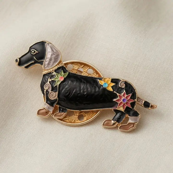 Magnetic Dachshund Brooch - Gold & Brown