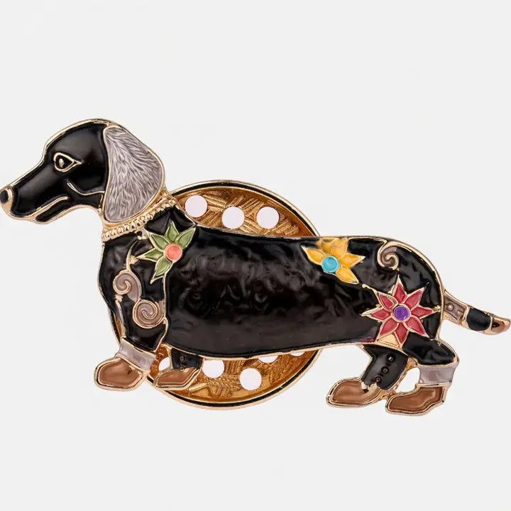 Magnetic Dachshund Brooch - Gold & Brown