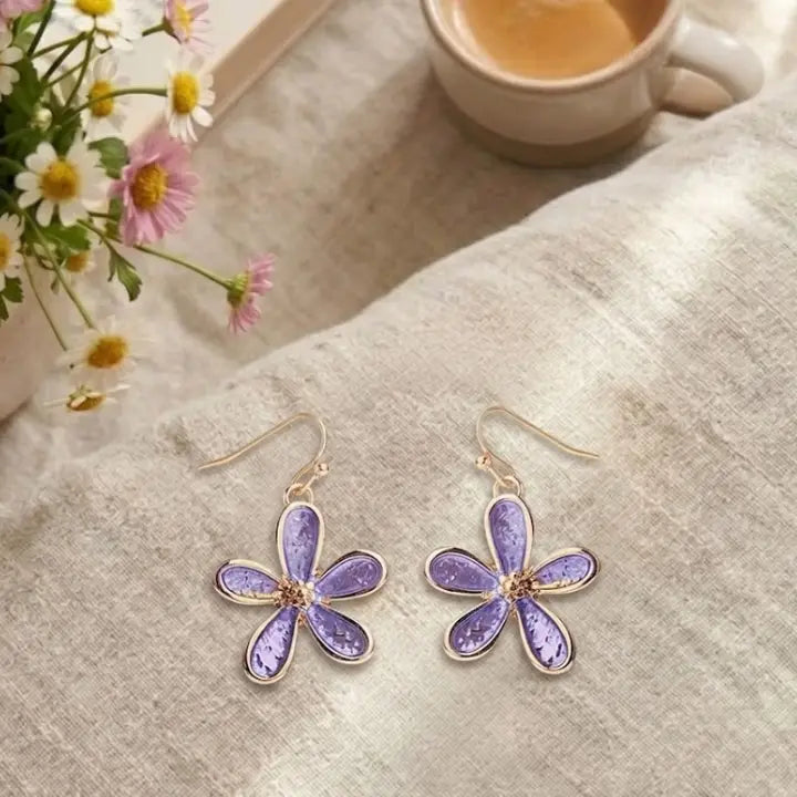 Daisy Enamel Earrings-Gold & Purple