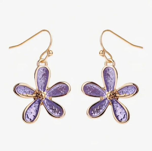 Daisy Enamel Earrings-Gold & Purple