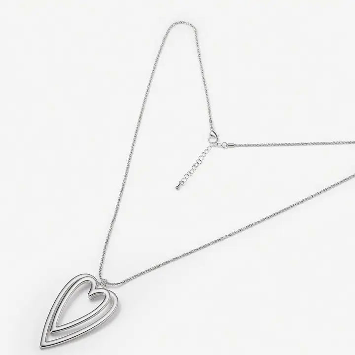Double Heart Necklace - Silver