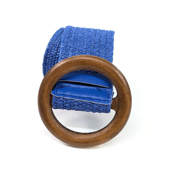 Blue Eco-Friendly Elasticated Paper Belt with Wooden Buckle