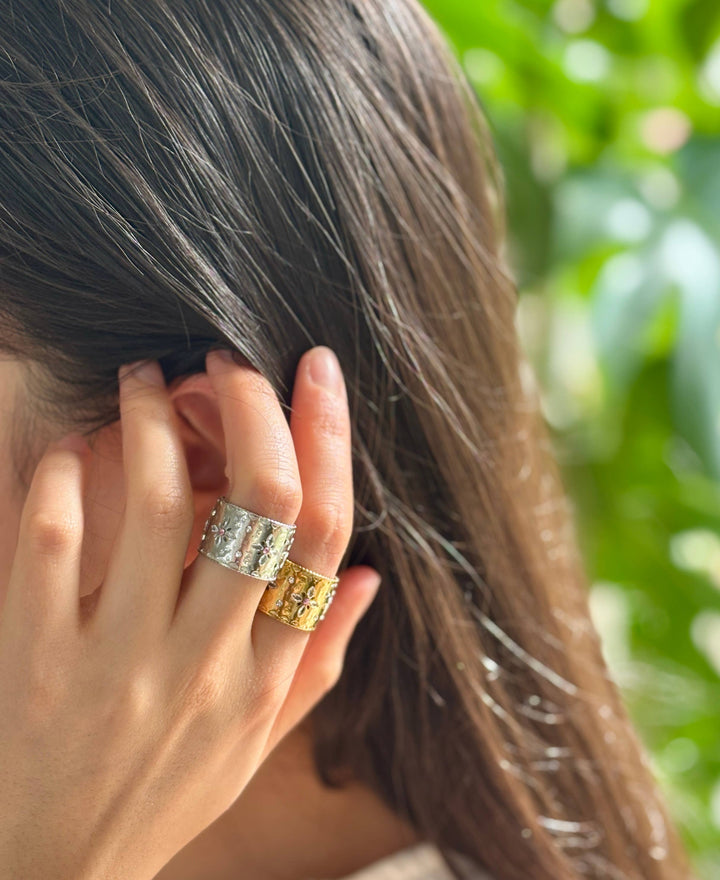 Pink Cubic Zirconia Cuff Adjustable Ring - 18ct Gold Plated