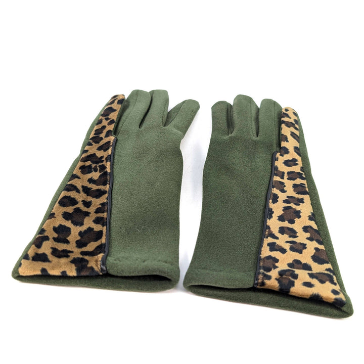 Animal Print Brushstroke Gloves - Dark Green