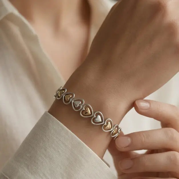Elastic Heart Bracelet - Silver and Gold