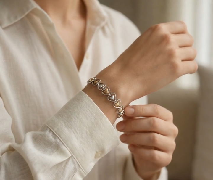 Elastic Heart Bracelet - Silver and Gold