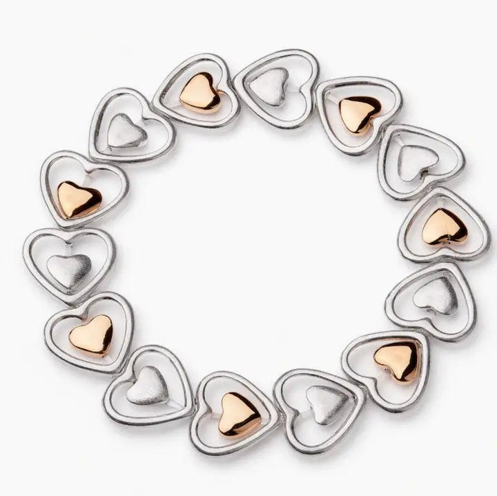Elastic Heart Bracelet - Silver and Gold