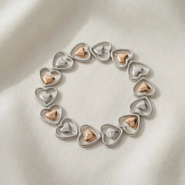 Elastic Heart Bracelet - Silver and Gold