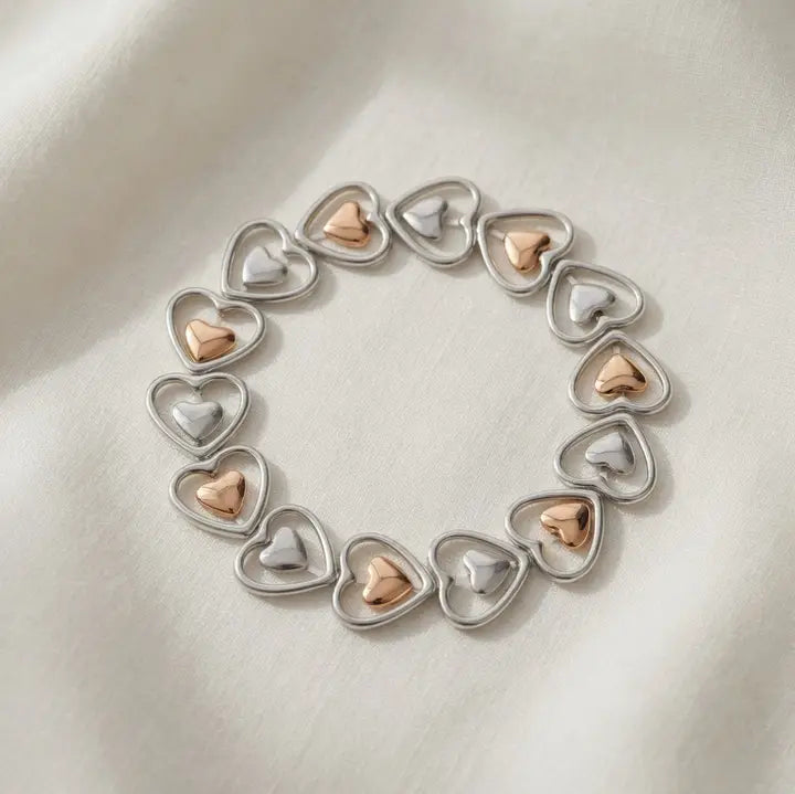 Elastic Heart Bracelet - Silver and Gold