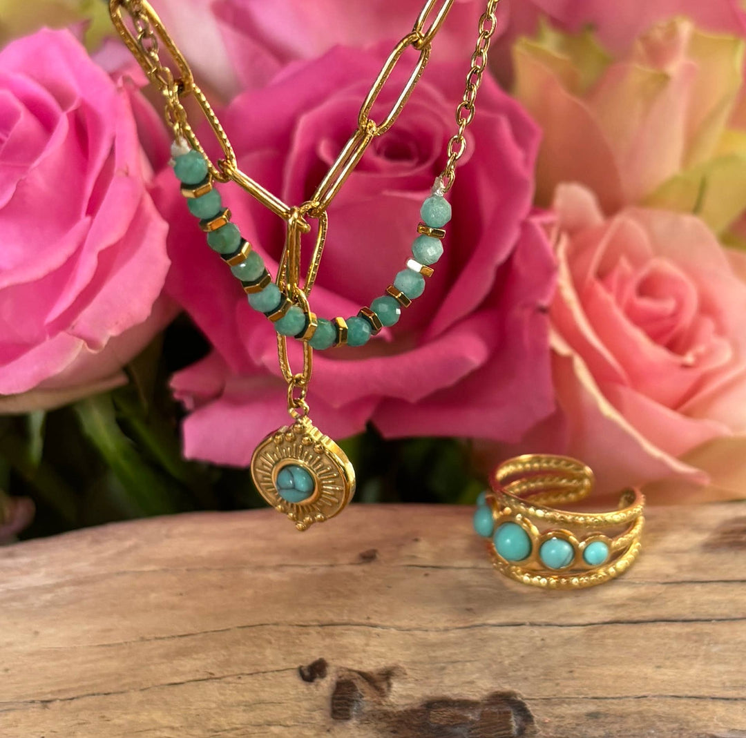 18ct Gold Plated Turquoise Double Chain Bracelet 