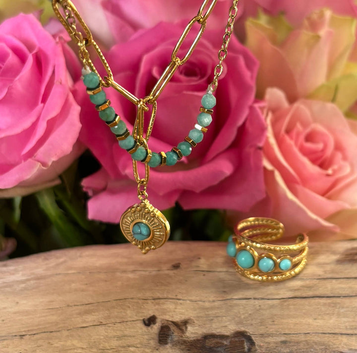 18ct Gold Plated Turquoise Double Chain Bracelet 