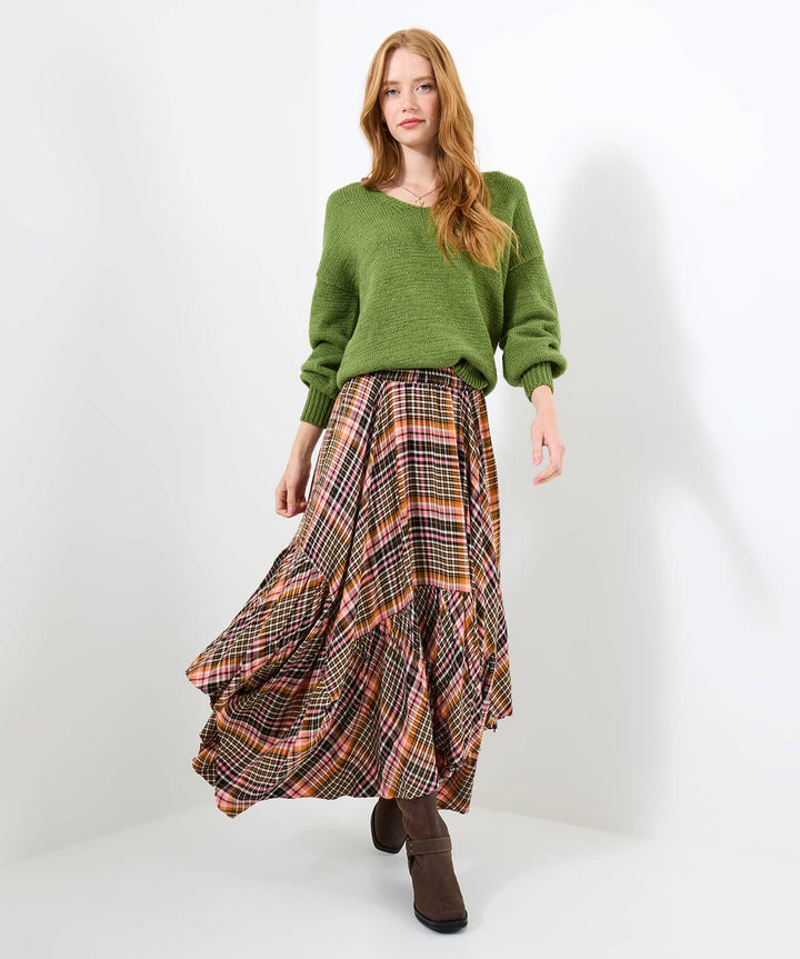 Romantic Check Dippy Hem Skirt