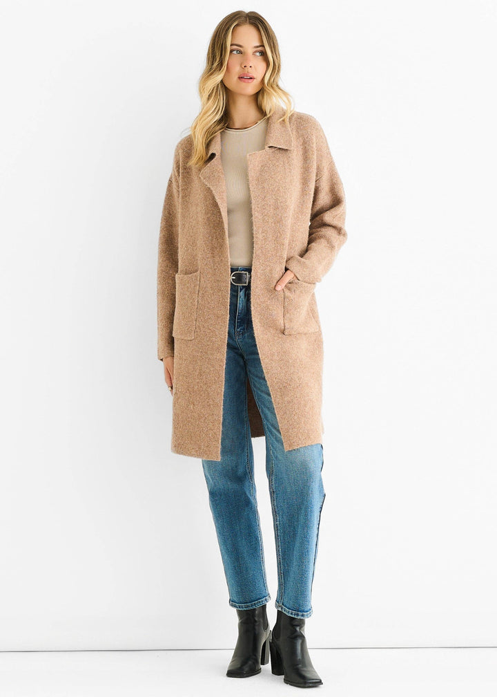 Wool Mix Longline Cardigan | Brown