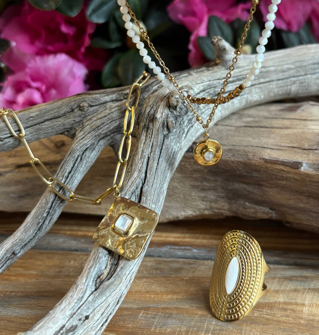 Ocean Ripples 18ct Gold Plated Mother Of Pearl Gold Disc Bracelet