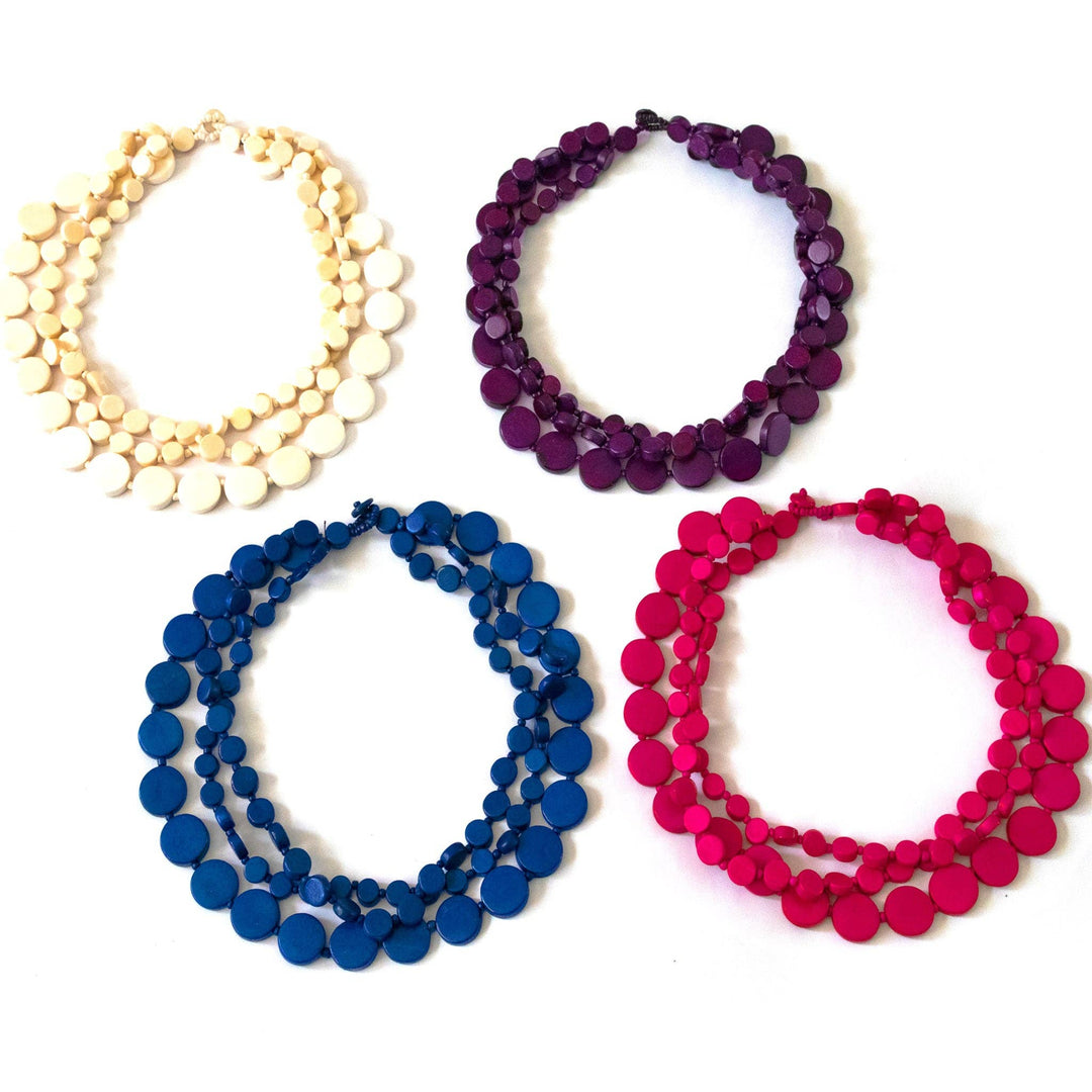 3 Strand Wood Disc Necklace