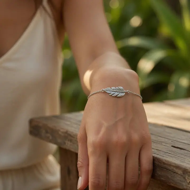 Adjustable Feather Bracelet- Silver