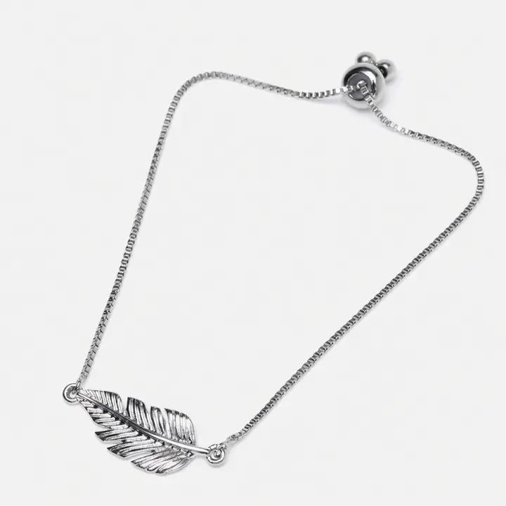 Adjustable Feather Bracelet- Silver