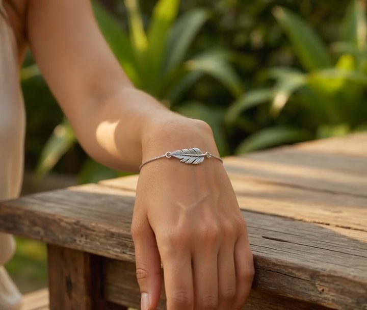 Adjustable Feather Bracelet- Silver
