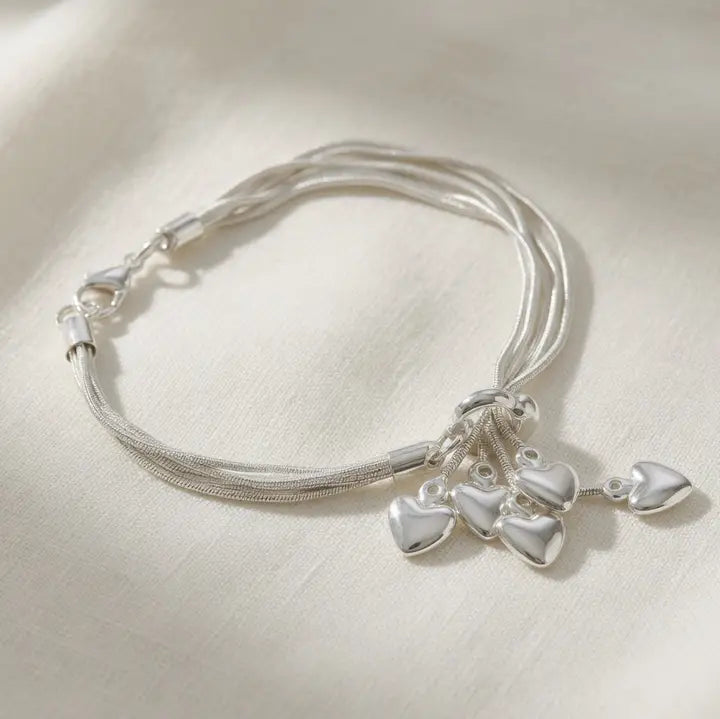 Five Heart Strand Drop Bracelet