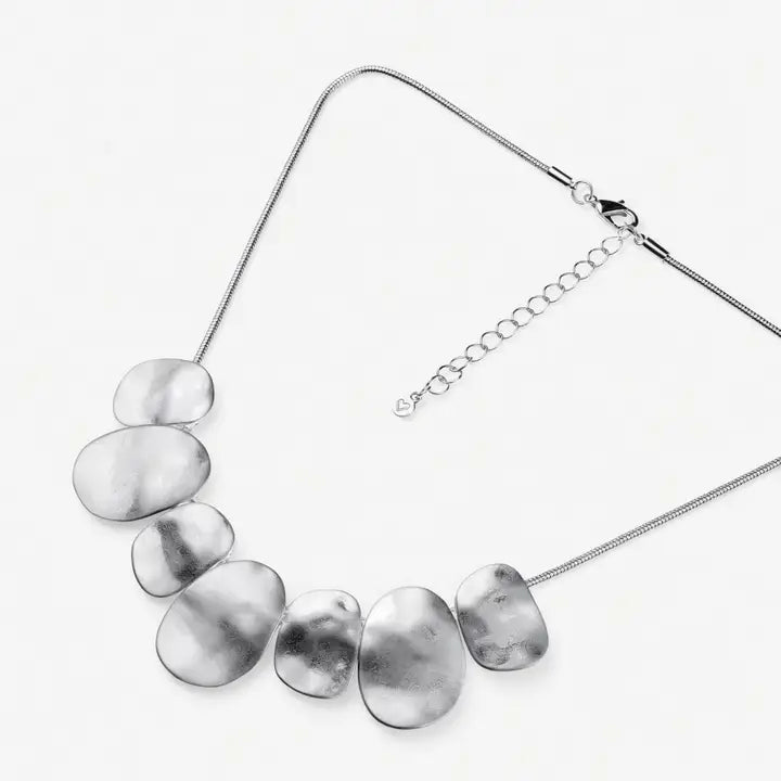 Hammered Statement Necklace - Matte Silver