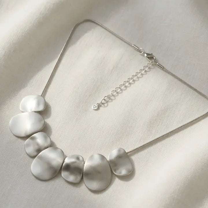 Hammered Statement Necklace - Matte Silver
