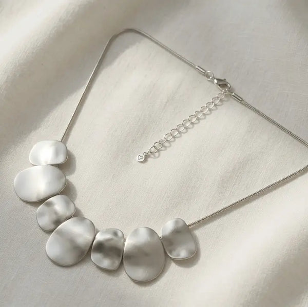 Hammered Statement Necklace - Matte Silver