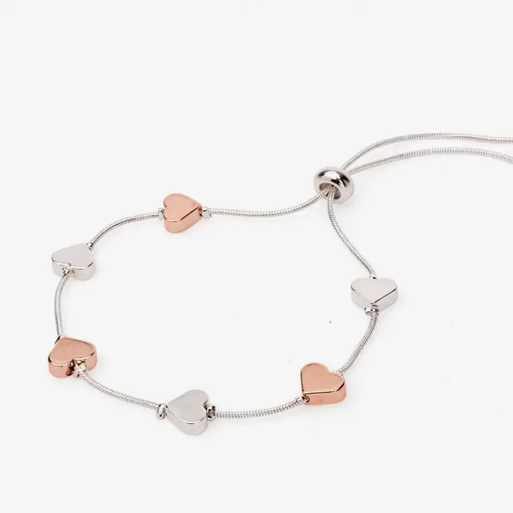 Heart Detail Adjustable Silver and Rose Gold Bracelet