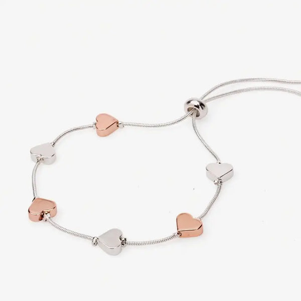Heart Detail Adjustable Silver and Rose Gold Bracelet
