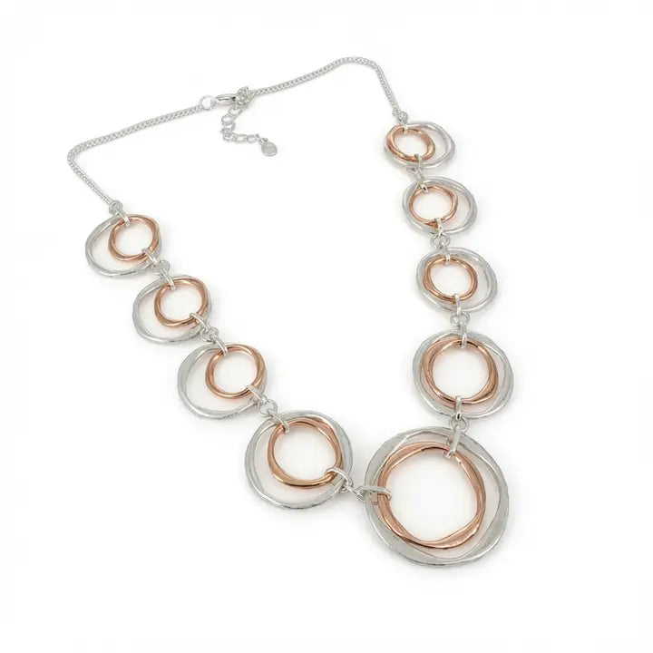 Multi Hoop Statement Necklace Matte Silver & Gold N10253