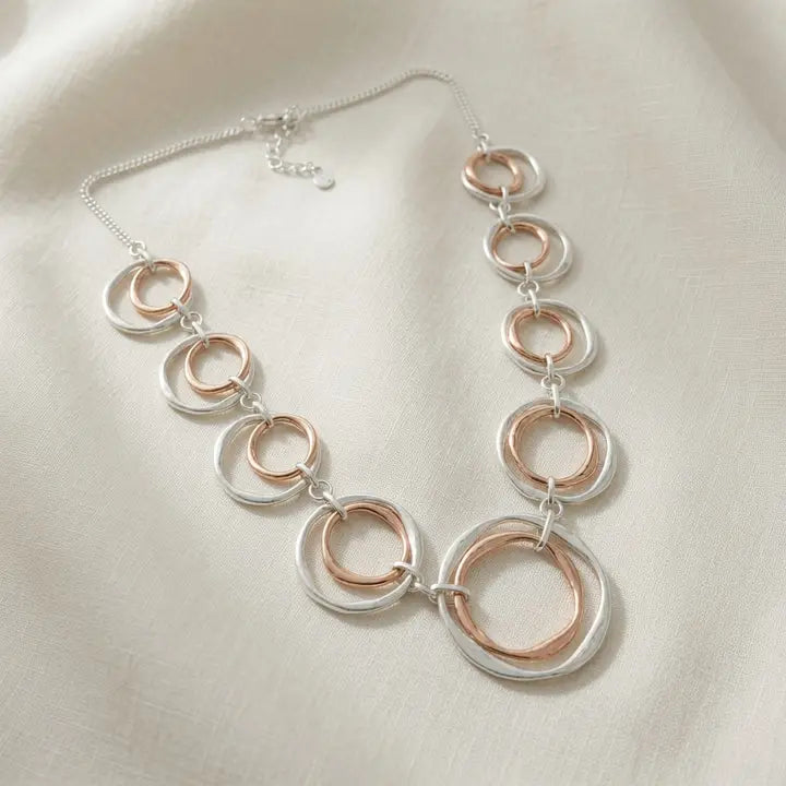 Multi Hoop Statement Necklace Matte Silver & Gold N10253