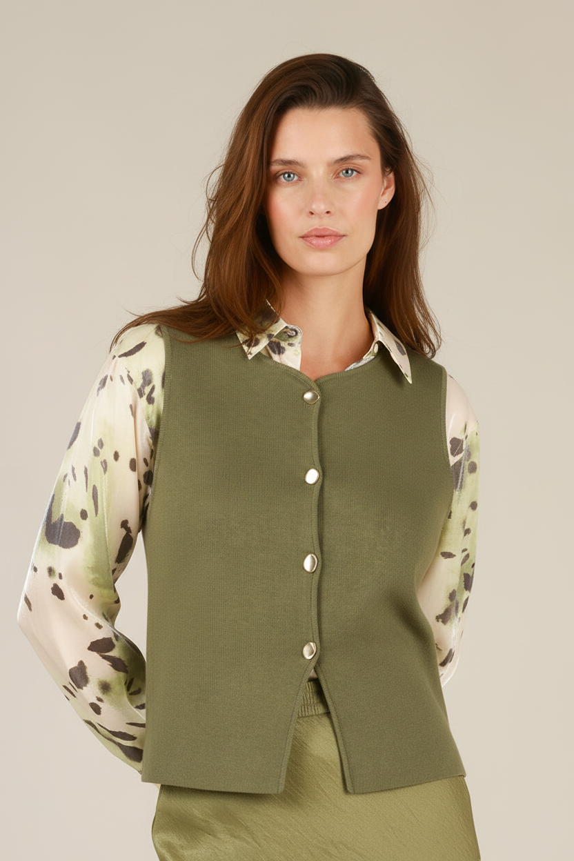 Ianka Knitted Vest Layered with Isaline Blouse