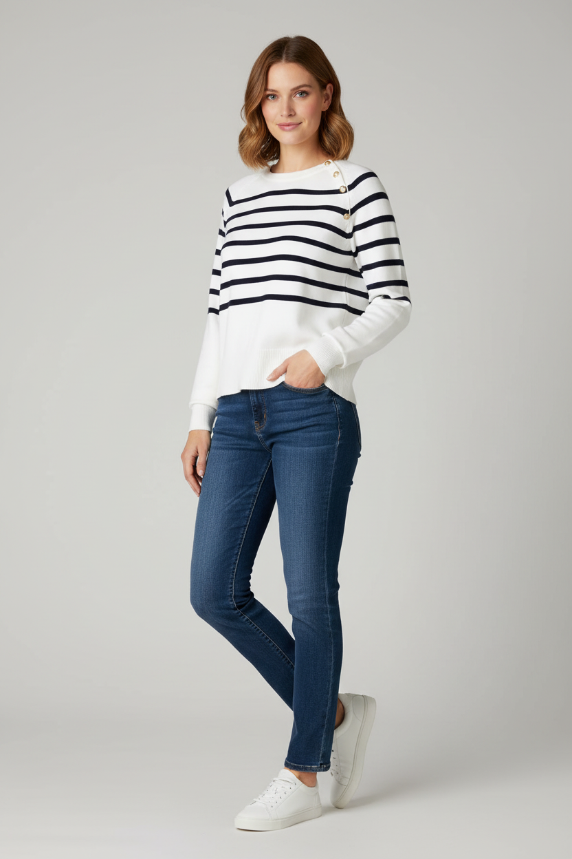 Ibbie Striped Sweater Studio Model