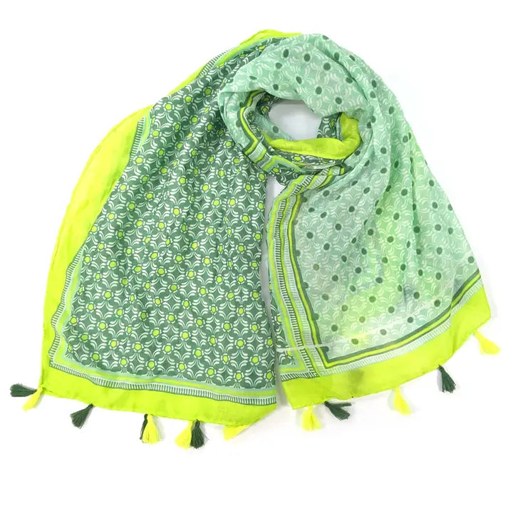 Vesta - Bright Patterned Scarf - Lime Grass