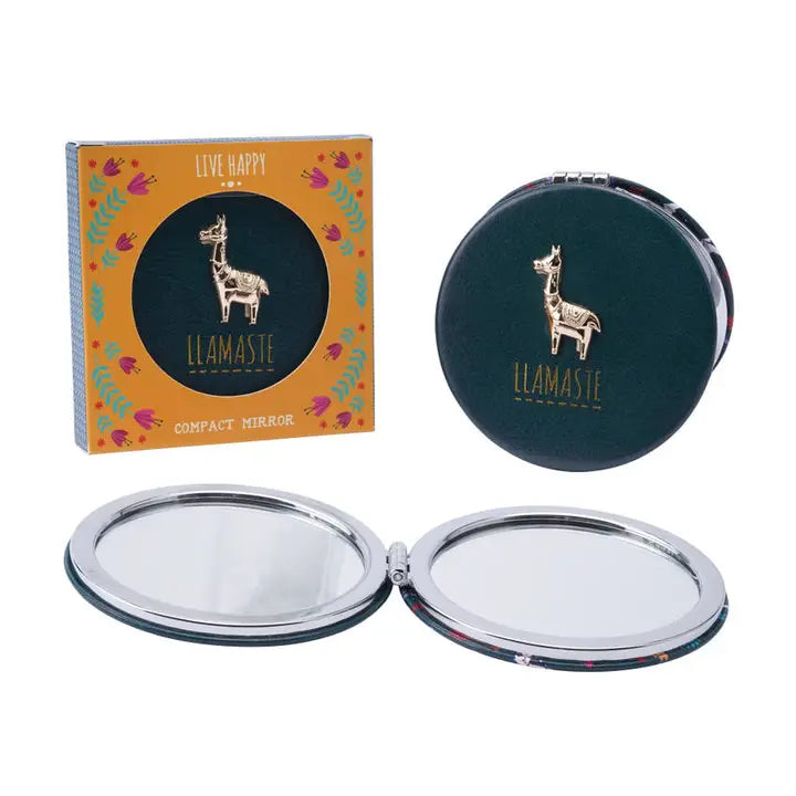 Live Happy Llamaste Llama Compact Mirror