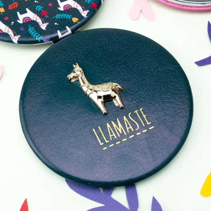 Live Happy Llamaste Llama Compact Mirror