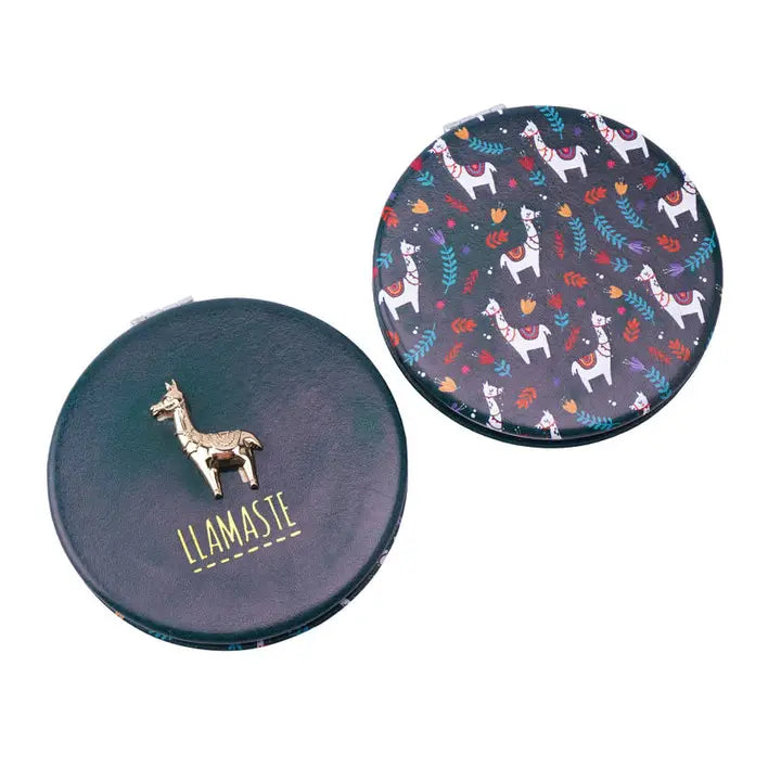 Live Happy Llamaste Llama Compact Mirror