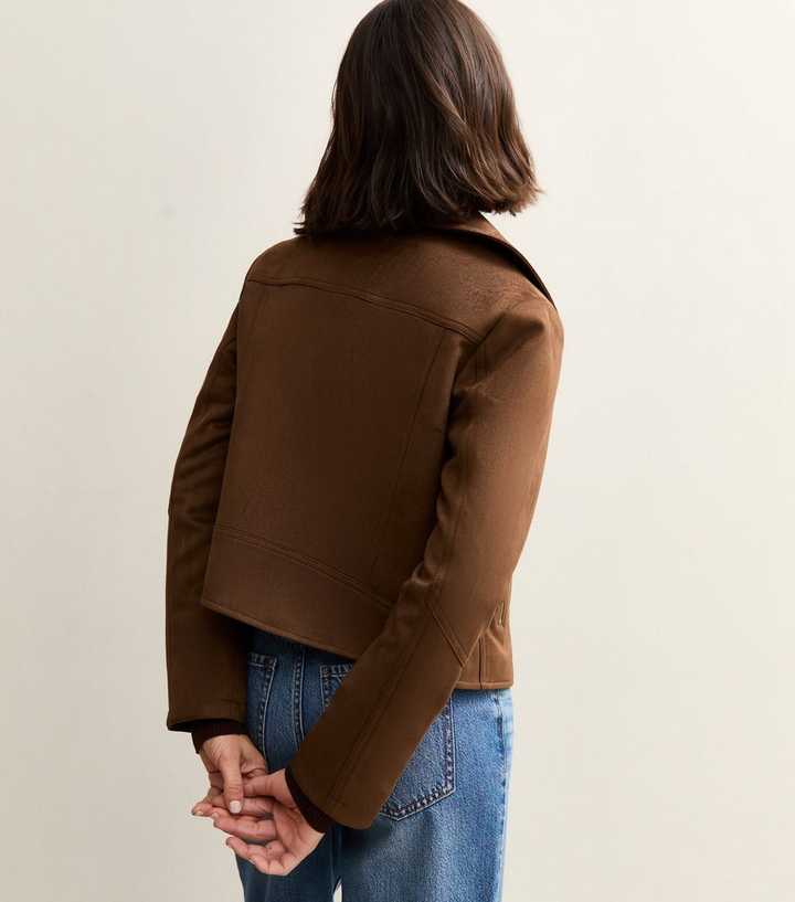 Mid Brown Faux Suede Biker Jacket