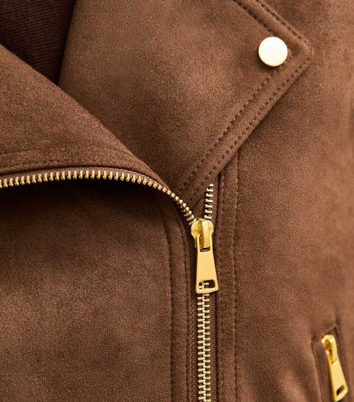 Mid Brown Faux Suede Biker Jacket