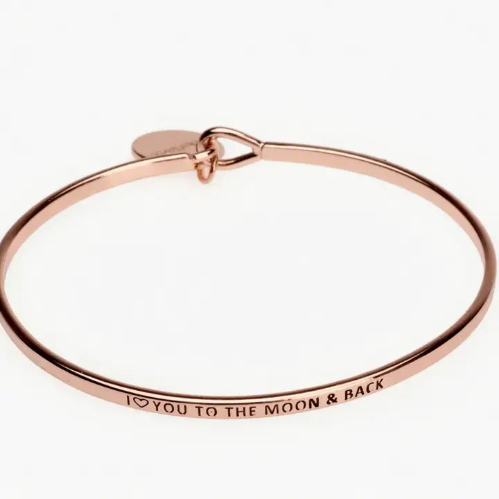 I Love You To The Moon and Back Copper Bangle- Rose Gold