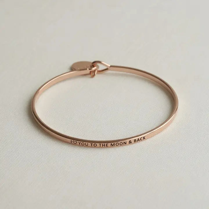 I Love You To The Moon and Back Copper Bangle- Rose Gold