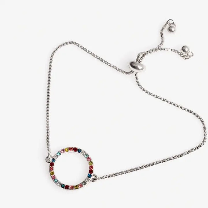 Adjustable Crystal Circle Bracelet- Multicolour/Silver - Gold